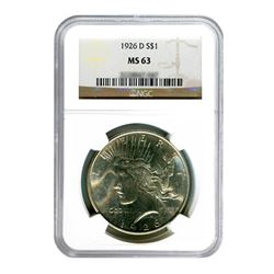 1926-D $1 Peace Silver Dollar - NGC MS63