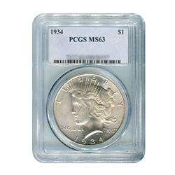 1934 $1 Peace Silver Dollar - PCGS MS63