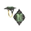 Image 1 : 12.46 TCW GREEN AMETHYST & DIAMOND RING 18K GOLD & SILVER