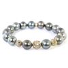 Image 2 : 4.28 TCW TAHITIANPEARL  & FANCY DIAMOND GOLD BEAD STRETCH BRACELET 14K GOLD
