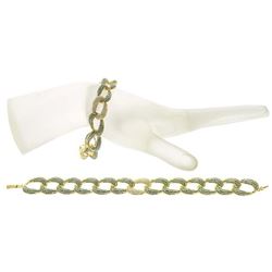 4.93 TCW 18K GOLD  WHITE &BLUE DIAMOND LINK CHAIN BRACELET  GOLD & SILVER