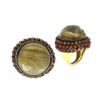 Image 1 : 88.69 TCW RUTILATED QUARTZ, CORAL & DIAMOND RING 18K GOLD & SILVER