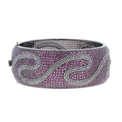 31.61 TCW RHODOLITE & DIAMOND CUFF BANGLE 14KGOLD & SILVER