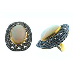 9.60 TCW OPAL  & DIAMOND RING 14K GOLD & SILVER