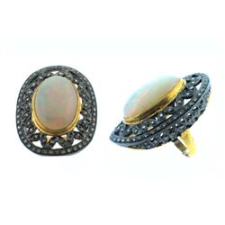 9.60 TCW OPAL  & DIAMOND RING 14K GOLD & SILVER