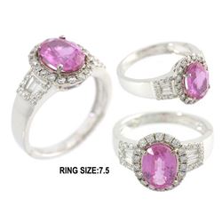 2.94 TCW 14K GOLD PINK SAPPHIRE OVAL & DIAMOND RING