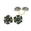 Image 1 : 3.35 TCW TSAVORITE & DIAMOND FLOWER RING 14K  GOLD & SILVER