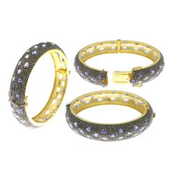 21.42 TCW TANZANITE & DIAMOND ROUND BANGLE 0.925 Silver