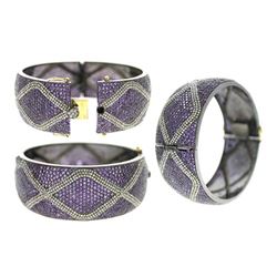 25.50 TCW AMETHYST & DIAMOND DESIGNER CUFF BANGLE 14K  GOLD & SILVER