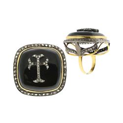 34.45 TCW BLACK ONYX  W/ DIAMOND RING 14K  GOLD & SILVER