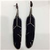 Image 1 : 1.81 TCW Jet BlacK & DIAMOND FEATHER EARRING over 0.925 Silver