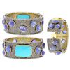 Image 1 : 78.15 TCW TURQUOISE, TANZANITE & DIAMOND CUFF BANGLE 14K GOLD