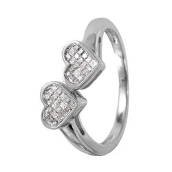 14KT White Gold Double Heart Diamond Ring - #1076