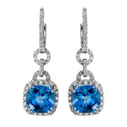 14KT White Gold Topaz and Diamond Earrings - #2087