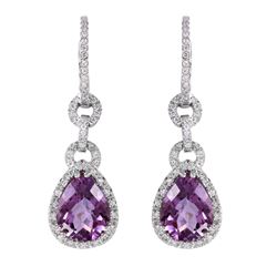 14KT White Gold Amethyst and Diamond Earrings - #2027-9