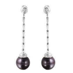 18KT White Gold Tahitian Pearl and Diamond Earrings - #1329