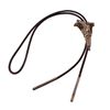 Image 1 : Silver Revolver Gun Leather Bolo Tie with Diamonds - #1208