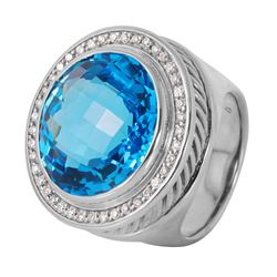 David Yurman Sterling Silver Diamond and Albion Blue Topaz Ring - #516