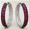 Image 1 : 14KT White Gold Ruby and Diamond Hoop Earrings - #1323