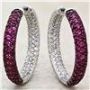 Image 1 : 14KT White Gold Ruby and Diamond Hoop Earrings - #1323