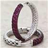 Image 2 : 14KT White Gold Ruby and Diamond Hoop Earrings - #1323