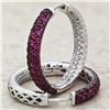 Image 2 : 14KT White Gold Ruby and Diamond Hoop Earrings - #1323