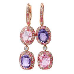 14KT Rose Gold Tanzanite, Sapphire and Diamond Earrings - #941