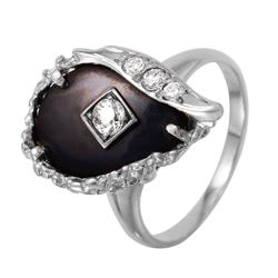 14KT White Gold Onyx and Diamond Ring - #1082