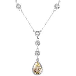 14KT White Gold Quartz and Diamond Pendant and Chain - #2126