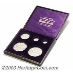 The leather presentation case of issue for a complete five-piece 1915-S Panama-Pacific Commemorat