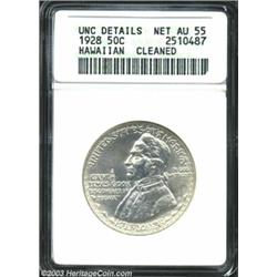1928 50C Hawaiian--Cleaned--ANACS. Unc Details, Net AU55.