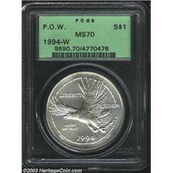 1994-W $1 P.O.W. Silver Dollar MS70 PCGS.