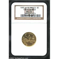 1995-W G$5 Olympic/Torch Runner Gold Five Dollar MS70 NGC.