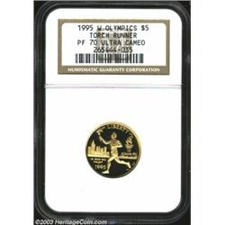 1995-W G$5 Olympic/Torch Runner Gold Five Dollar PR70 Deep Cameo NGC.