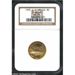 1995-W G$5 Olympic/Stadium Gold Five Dollar MS70 NGC.