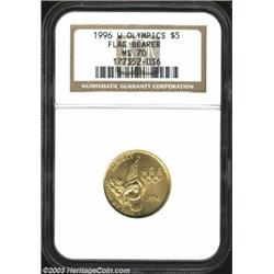 1996-W G$5 Olympic/Flag Bearer Gold Five Dollar MS70 NGC.
