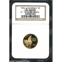 1996-W G$5 Olympic/Flag Bearer Gold Five Dollar PR70 Deep Cameo NGC.