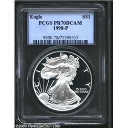 1998-P $1 Silver Eagle PR70 Deep Cameo PCGS.