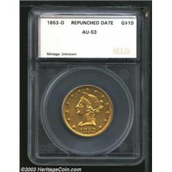 1853-O $10 Repunched Date Eagle AU53 (AU53) SEGS.