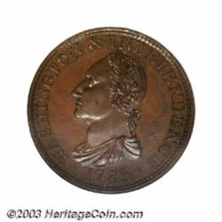 1783 1C Washington &amp; Independence Cent, Draped Bust, Copper Restrike, Engrailed Edge PR65 Bro