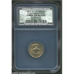 1837 1C Feuchtwanger Cent AU50 Details, Reverse Damage NCS.