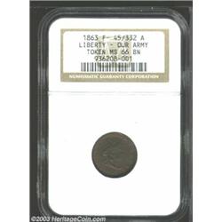 1863 Liberty/Our Army Civil War Token MS66 Brown NGC.