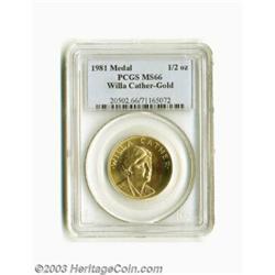 1981 Willa Cather Half Ounce Gold Medal MS66 PCGS.