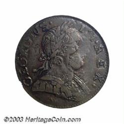 1775 1/2P Machin's Mills Halfpenny--Double Struck, Second Strike Off Center--AU50 NGC.