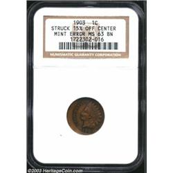 1903 1C Cent--Struck 15% Off Center--MS63 Brown NGC.