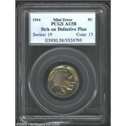 1916 5C Nickel--Struck on Defective Planchet--AU58 PCGS.