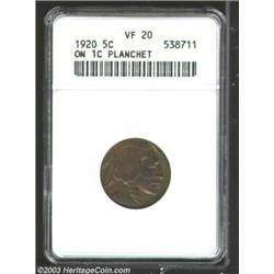 1920 5C Nickel--Struck on Cent Planchet--VF20 ANACS.