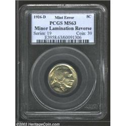1926-D 5C Nickel--Minor Lamination Reverse--MS63 PCGS.