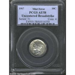 1917 10C Dime--Uncentered Broadstrike--AU58 PCGS.