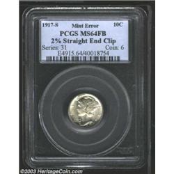 1917-S 10C Dime--2% Straight End Clip--MS64 Full Bands PCGS.